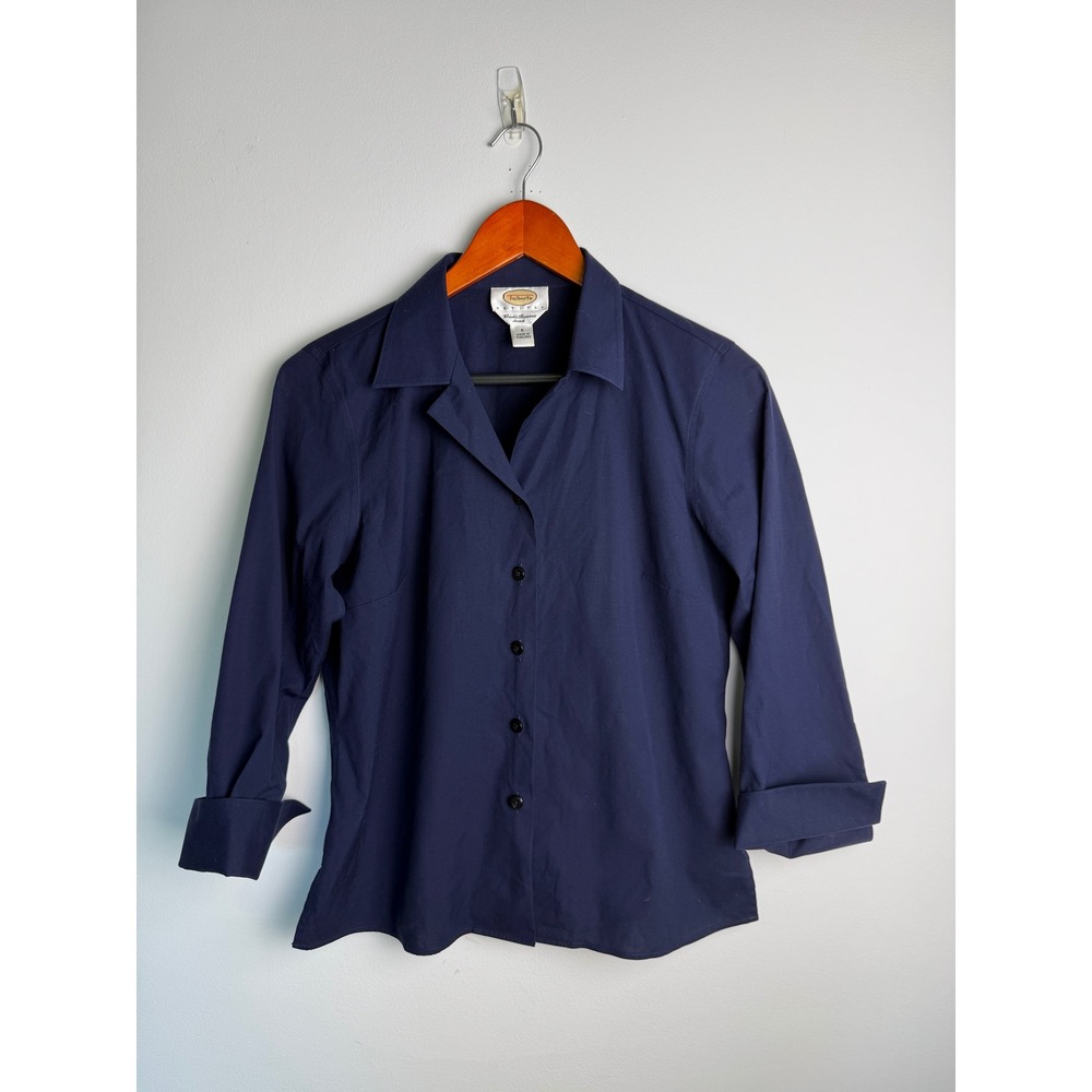 TALBOTS Wrinkle Resistant Stretch Button Down Shirt Women Navy Blue 6P